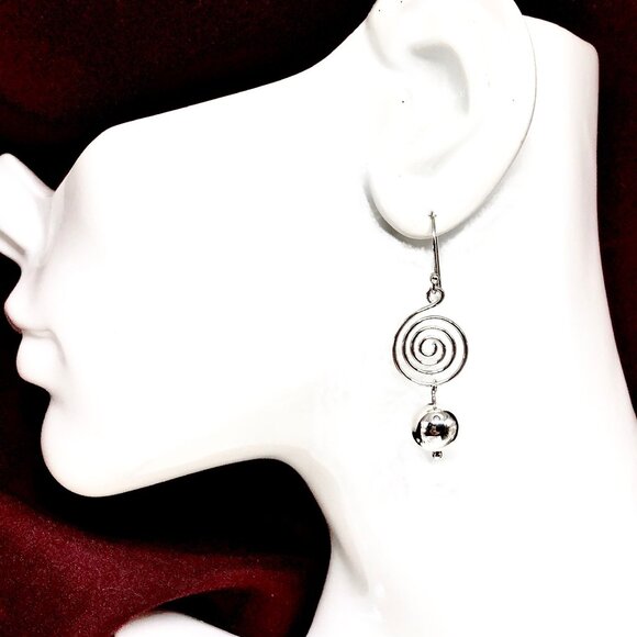 925 Silver Earrings, Swirly Girl 2" Sterling Silver Spiral Dangle Earrings - Picture 1 of 6